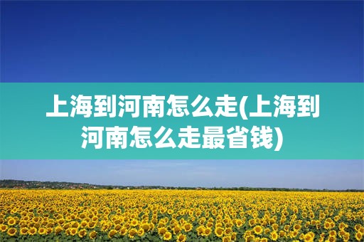 上海到河南怎么走(上海到河南怎么走最省钱)